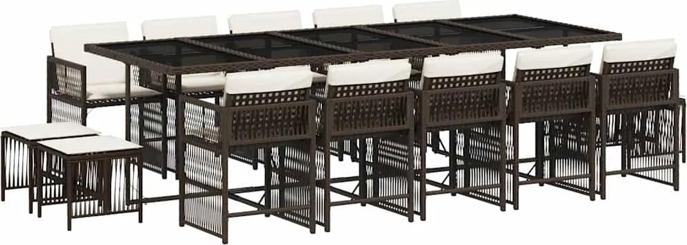 vidaXL 15 részes barna polyrattan kerti ülőgarnitúra párnákkal