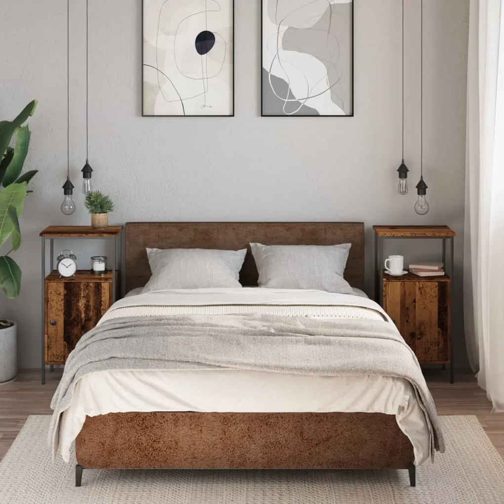 2 db antik fa színű szerelt fa éjjeliszekrény 41 x 31 x 80 cm