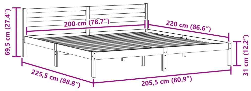 Ágykeret Fejvéggyel Fehér 200x220 cm Szilárd Fa Fenyő