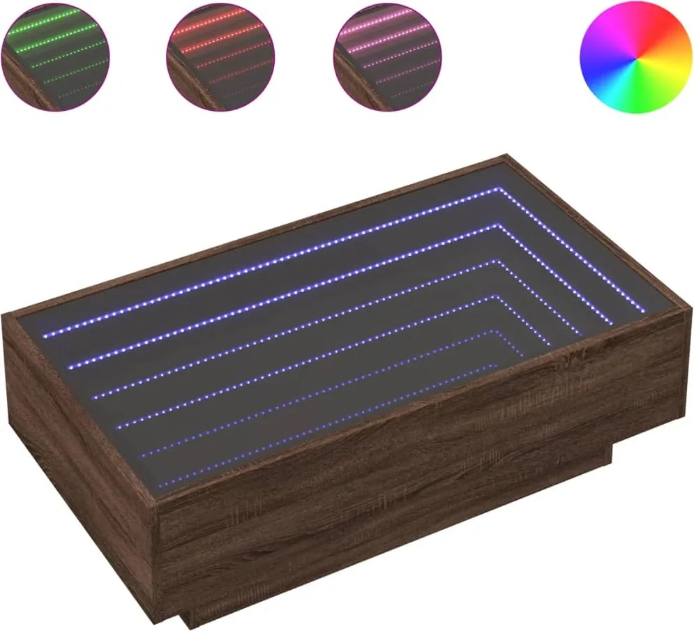 vidaXL barna tölgy szerelt fa dohányzóasztal LED-del 90 x 50 x 30 cm