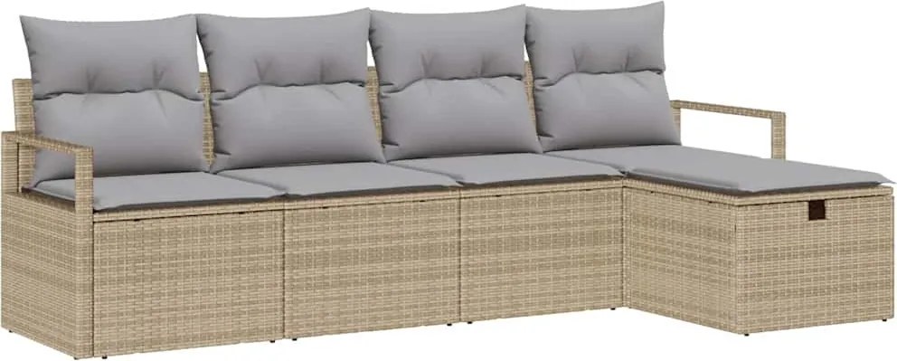 vidaXL Kerti Kanapé Szett párnával tárolóval 5 pcs Bézs Poli rattan