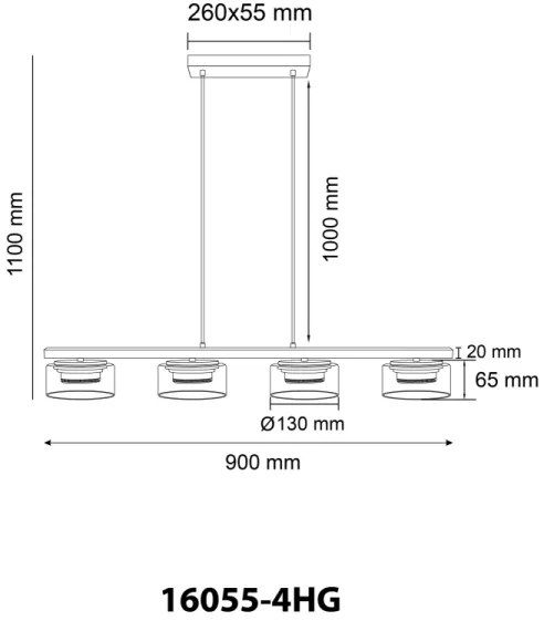 Globo 16055-4HG - LED Csillár zsinóron HIGGINS 4xGX53/6W/230V füstös/barna