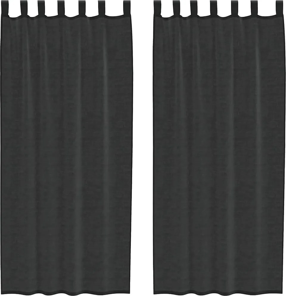 vidaXL 2 db fekete fátyolfüggönyök fülecske tetejével 140x260 cm