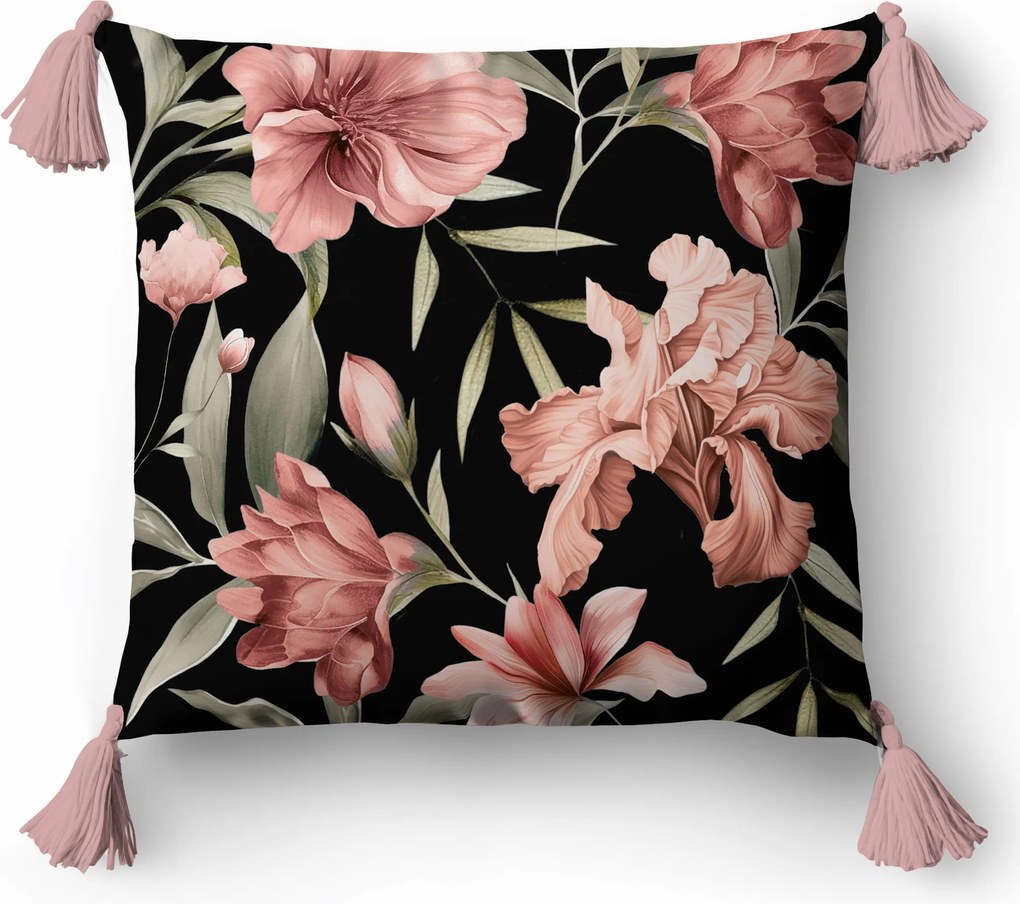 Párnahuzat 45x45 Panama Rojtokkal Korall Írisz Virágok 5397B