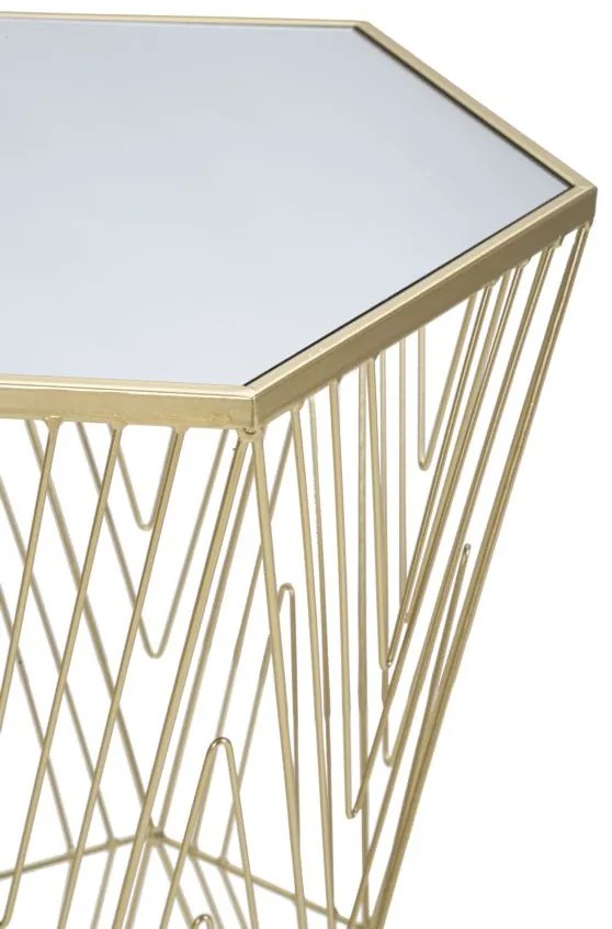 aranyszínű asztal geometrikus vázzal és tükörlapos üveglappal – Hatszögletű