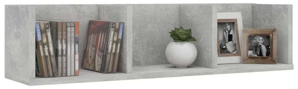 betonszürke szerelt fa CD-tartó fali polc 75 x 18 x 18 cm