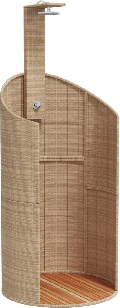 vidaXL bézs polyrattan és akácfa kültéri zuhanyzó 100x100x241,5 cm