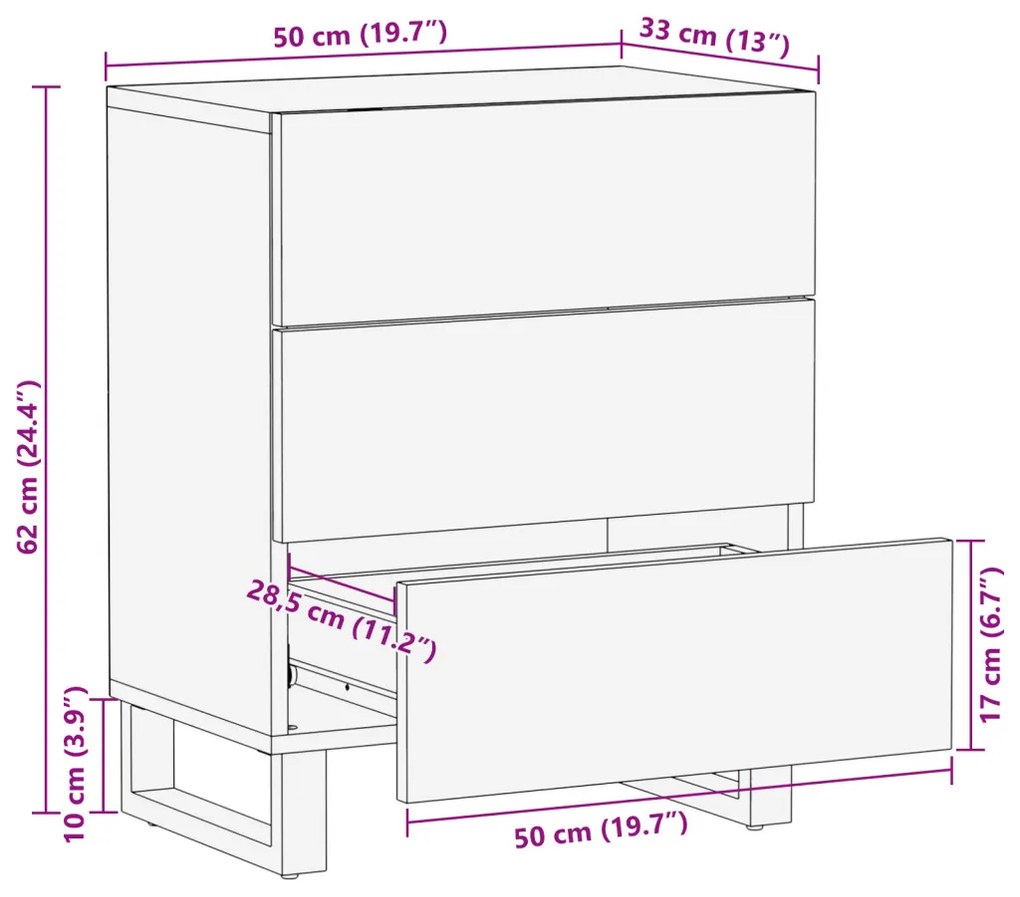 vidaXL Éjjeliszekrény fiókkal Dió 50 x 33 x 62 cm Tömör akácfa
