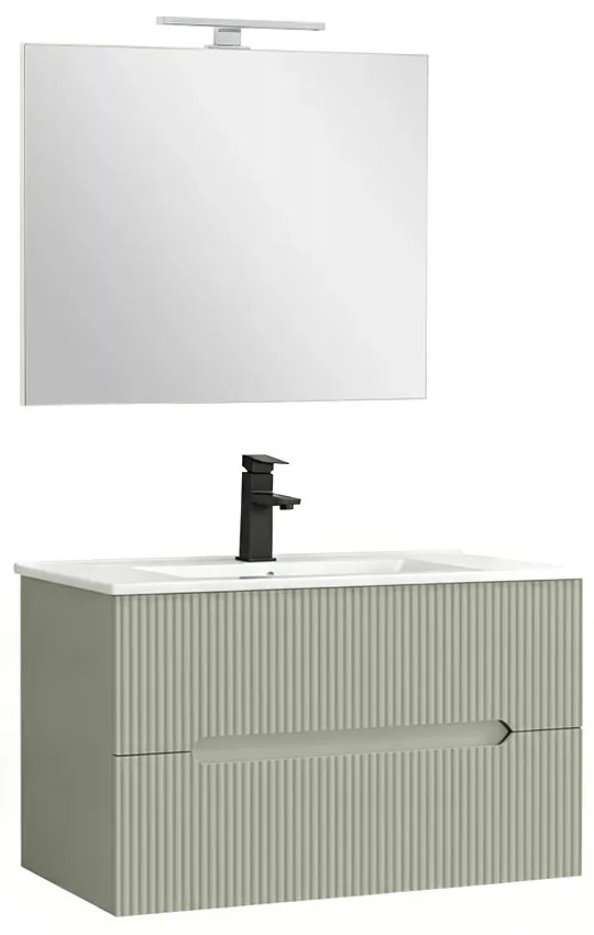 Trent Fürdőszobabútor 80 cm kerámia mosdóval (2 fiókos) tükörrel 60x80 cm zöld