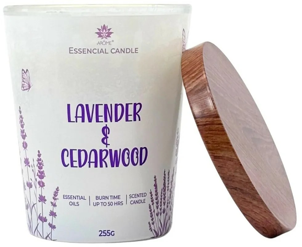 Arome Lavender & Cedarwood gyertya üvegben, fém fedéllel 255g