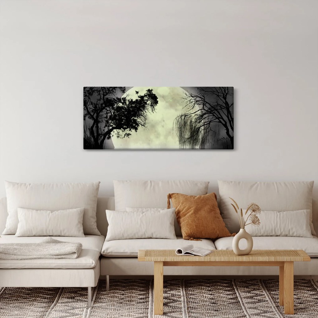 Kép - Telihold a felszín felett, fekete-fehér változat (120x50 cm)
