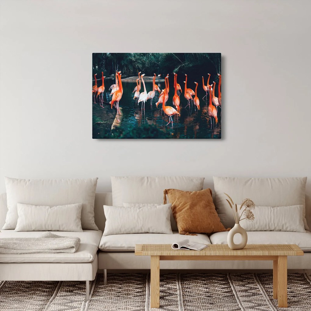 Vászonkép - Flamingók csordája (90x60 cm)