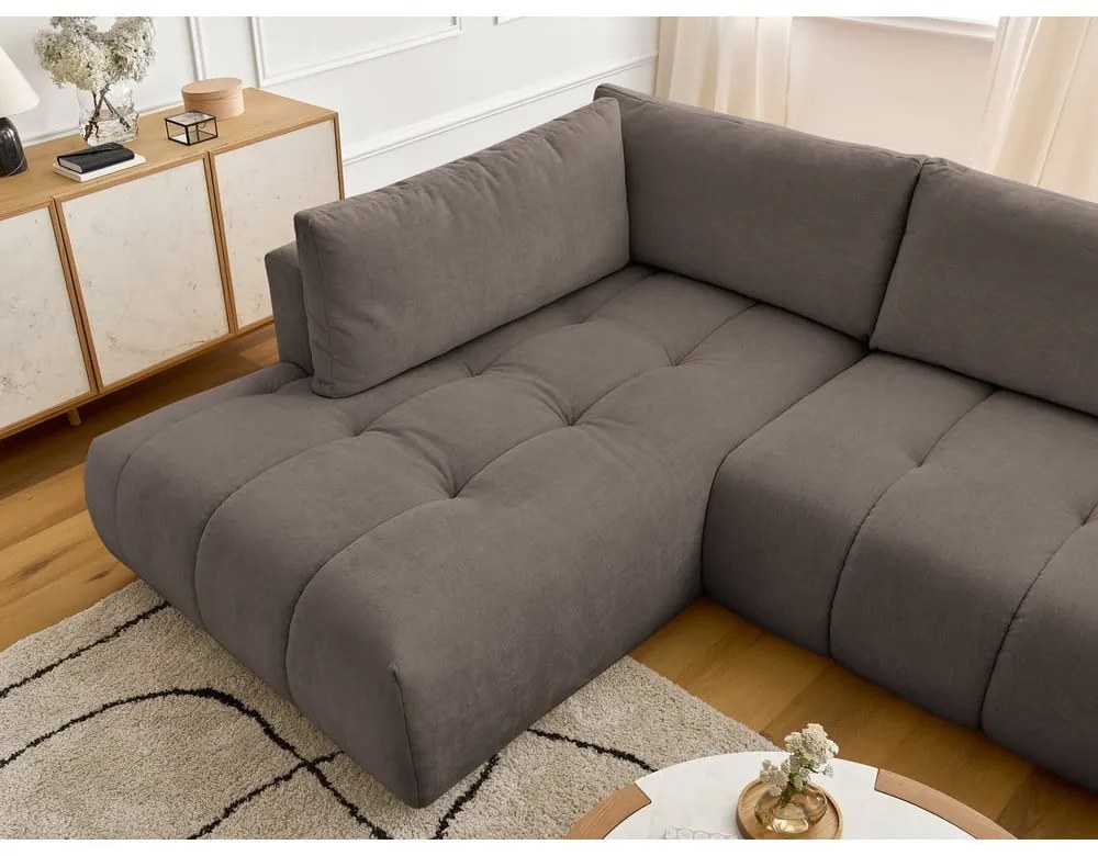 Szürkésbarna kinyitható-tárolóhelyes sarokkanapé (bal oldali-U alakú) Fuji – Bobochic Paris