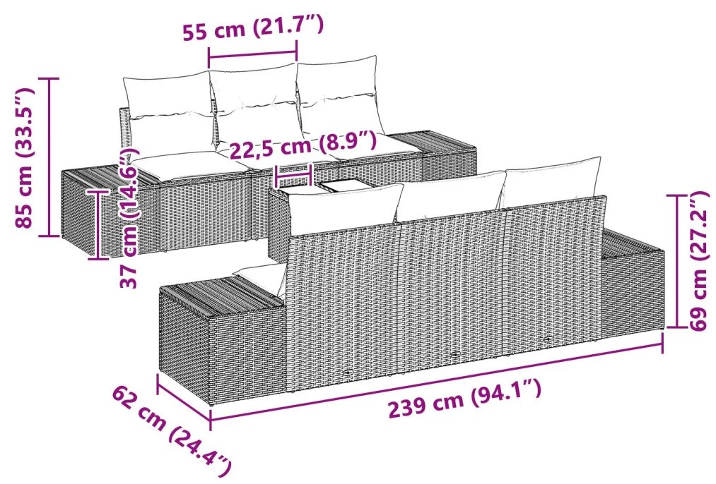 Kerti Kanapé Szett párnával 7 pcs Bézs polirattan