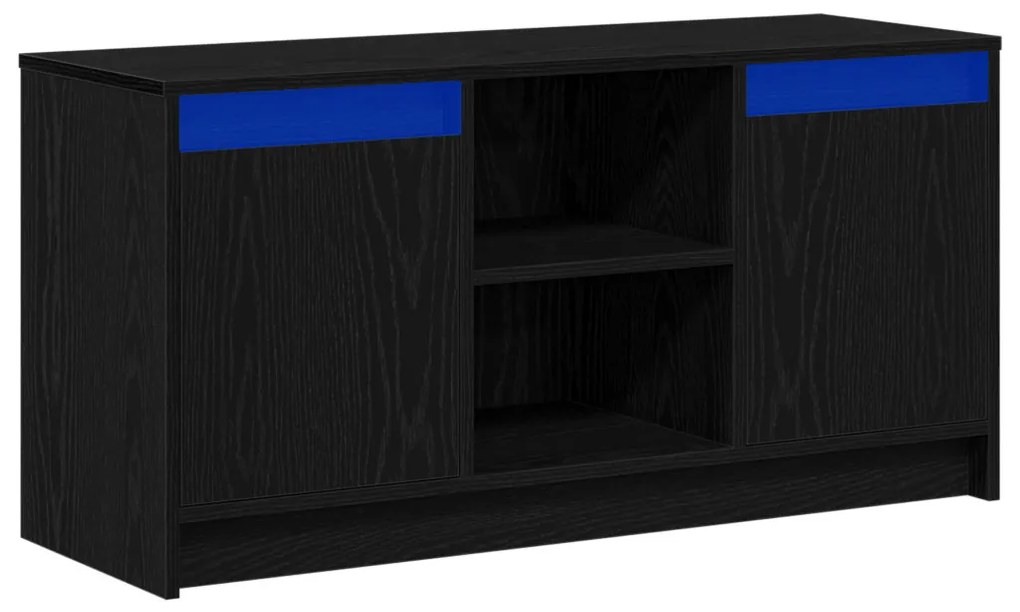 TV Szekrény LED Fénytartalmazó Fekete Rackkel, 100x34x50 cm, Műmászott Fából készült