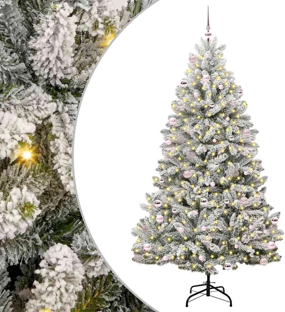 vidaXL Mű karácsonyfa 300 LED-del Zöld és Fehér 240 cm PVC és fém