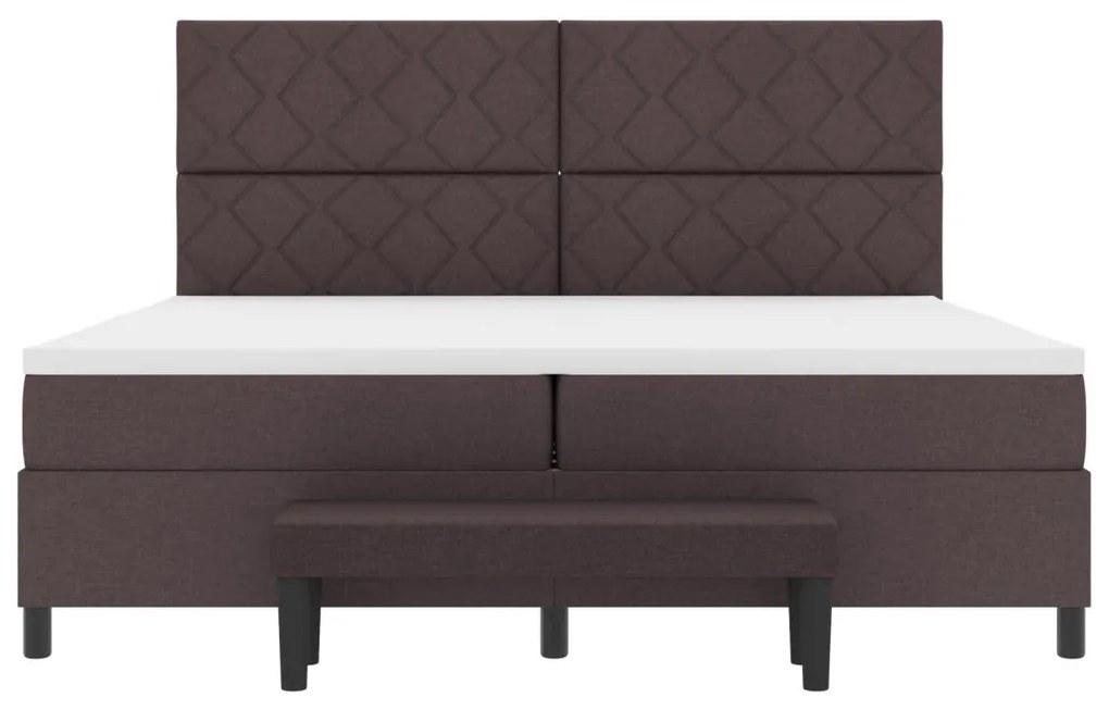 Box Spring ágy matraccal és padról sötétbarna 200x200 cm szövet