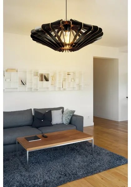 Csillár zsinóron 1xE27/60W/230V fekete átm. 47 cm