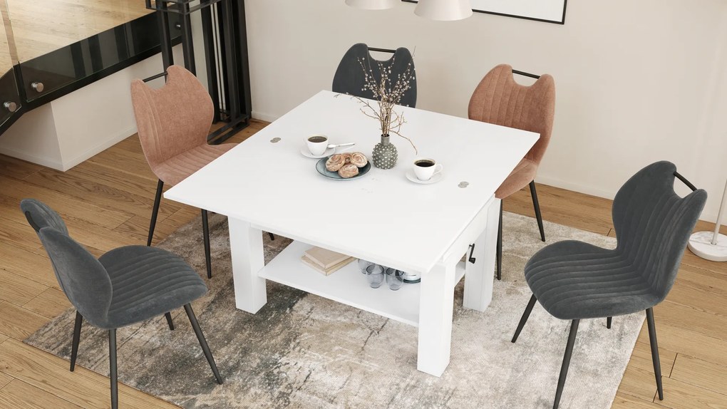 Mazzoni BRAWO Fehér - NYITHATÓ/MAGASÍTHATÓ DOHÁNYZÓASZTAL POLCCAL ÉTKEZŐASZTALKÉNT IS HASZNÁLHATÓ