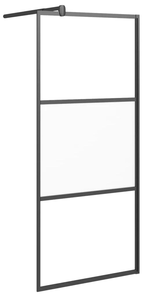 Fekete ESG üveg és alumínium zuhanyfal polccal 90 x 195 cm