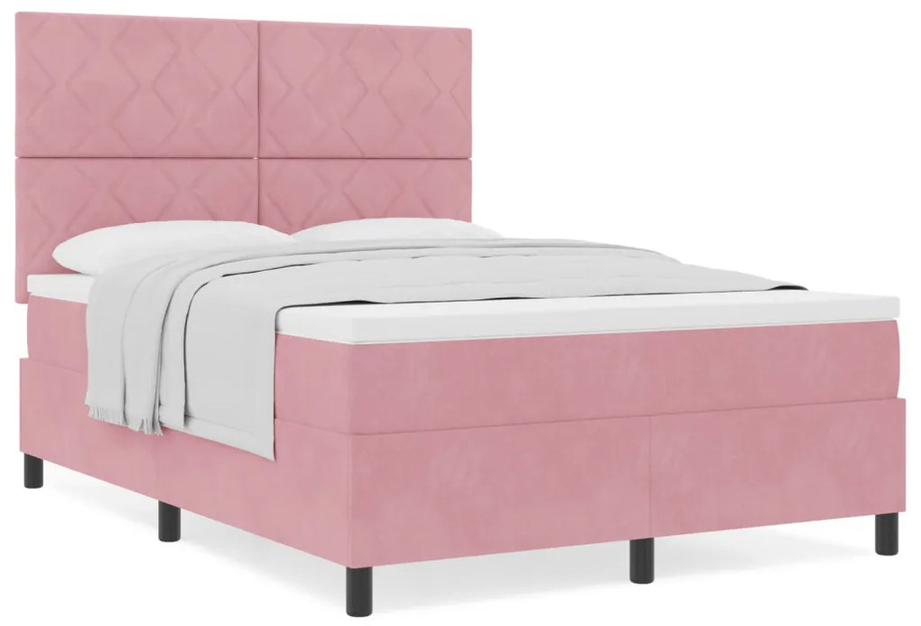 Boxspring Ágy Matrac Fekvőfelület Rózsaszín 140x190 cm Bársony