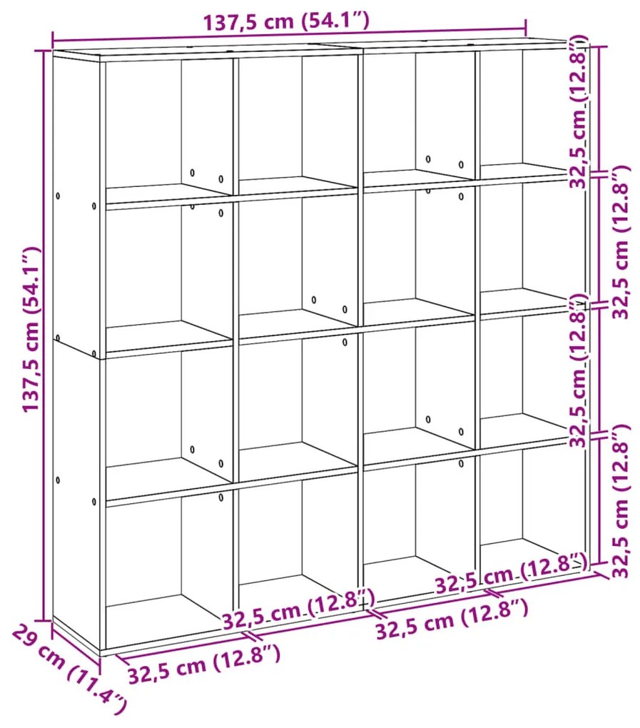 betonszürke szerelt fa könyvszekrény 137,5 x 29 x 137,5 cm