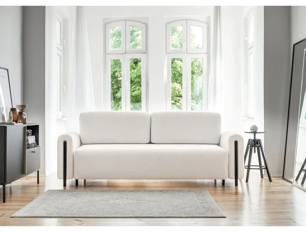 Krémszínű buklé kinyitható-tárolóhelyes kanapé 244 cm Arcadova – ELTAP