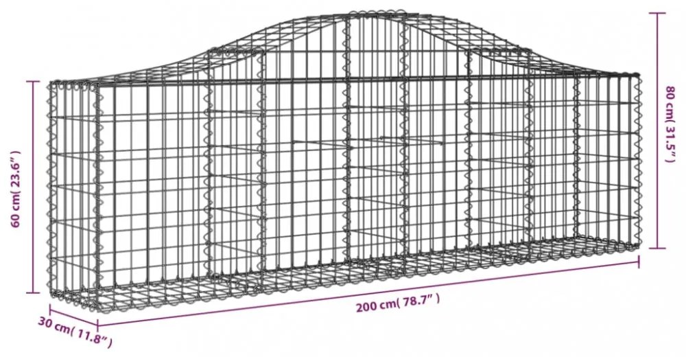 4 db íves horganyzott vas gabion kosár 200x30x60/80 cm