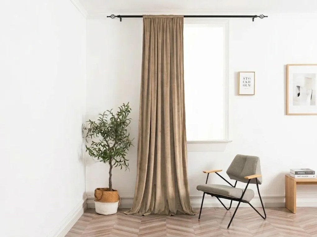 Sötétítő függöny ELVIO VELVET 140x250 cm, bézs Felfüggesztés: Fém gyűrűk