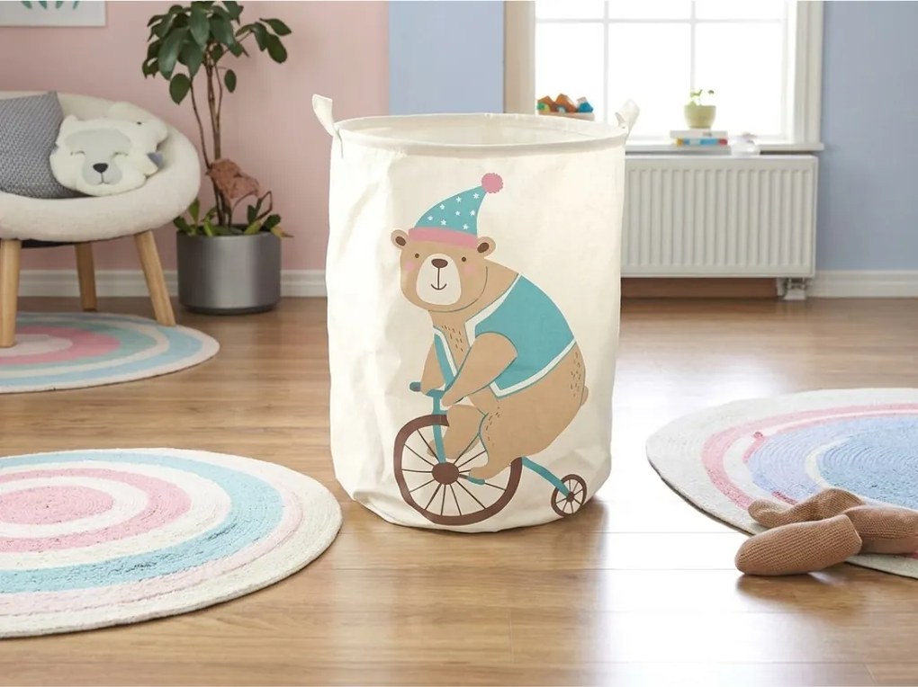 Játék- és ruhakosár mintás CIRCUS BEAR 35x45 cm, krémszínű