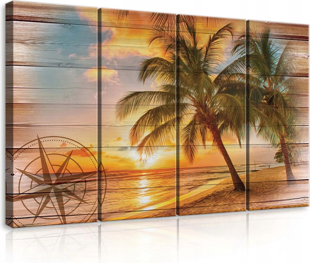 Vászonkép 120x80 Naplemente tengerpart pálmafák tenger homok nyár trópusok