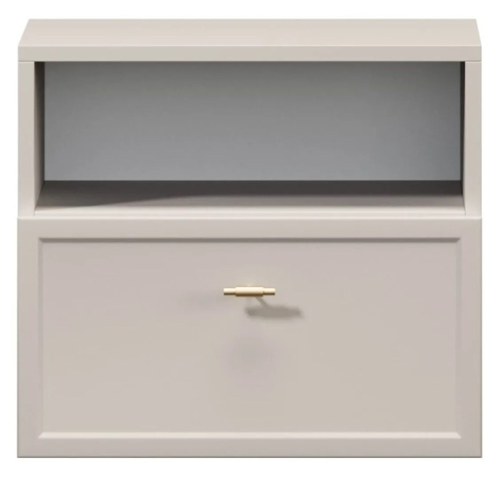 Lorini fali éjjeliszekrény fiókkal 45 cm - kasmír / arany T-bar fogantyú