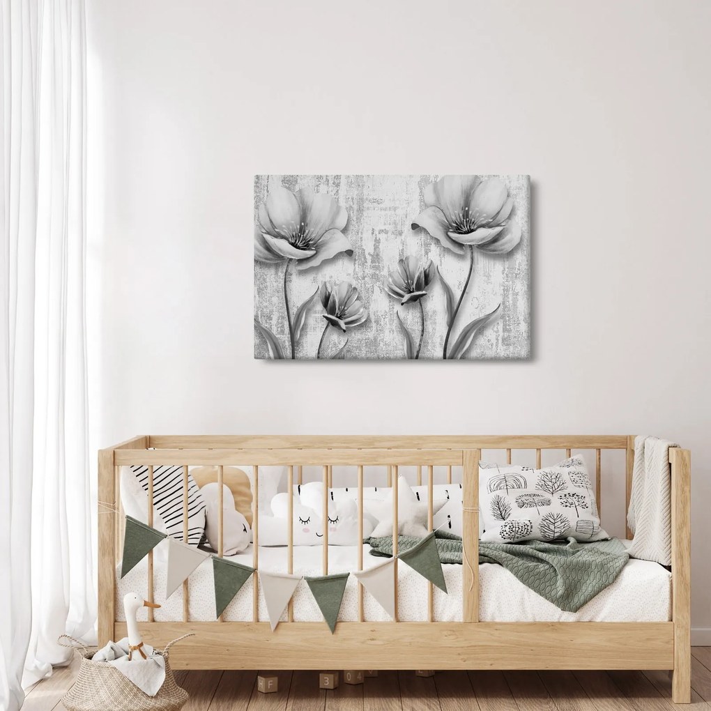 Kép - Fekete-fehér virágok a háttérben (90x60 cm)