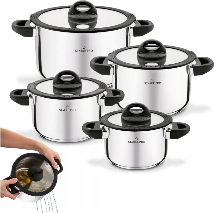 Edénykészlet indukciós Fedő Acél Gáz Szett Starke Pro Sante 8 el