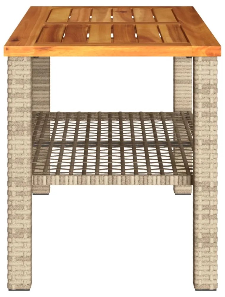bézs polyrattan és akácfa kerti asztal 70 x 38 x 42 cm