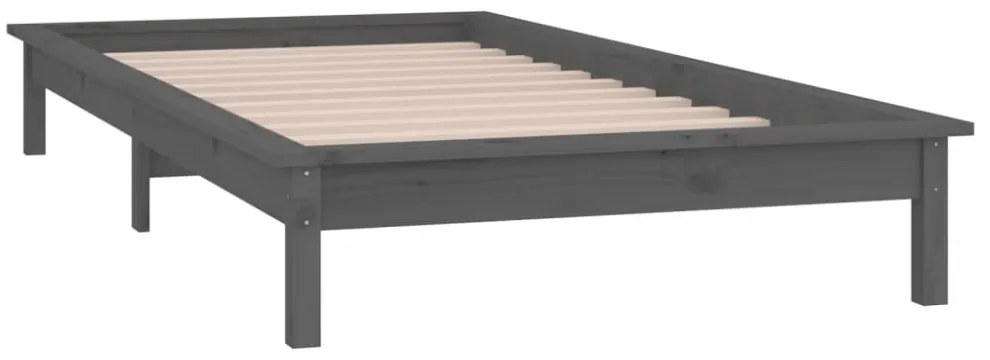 kis egyszemélyes szürke tömör fa LED-es ágykeret 75 x 190 cm