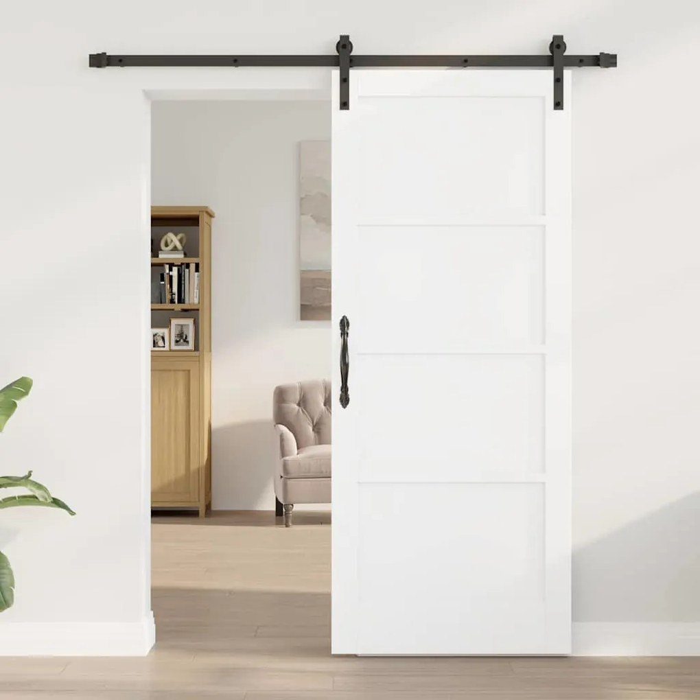 Csúszó Ajtó Fehér és fekete 83 x 202 cm Tömör fenyő és acél