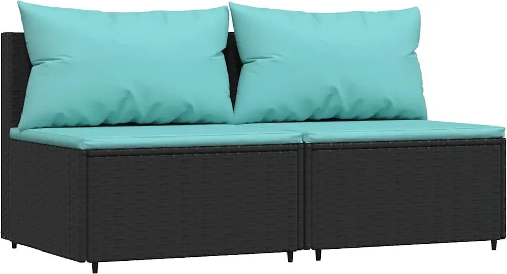 vidaXL 2 db fekete polyrattan kerti középső kanapé párnákkal
