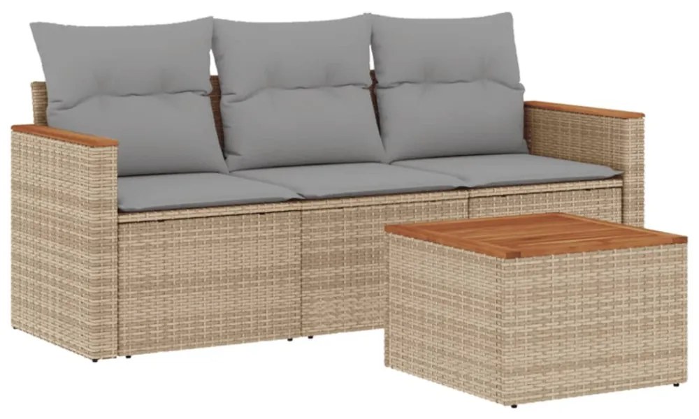 4 részes bézs polyrattan kerti ülőgarnitúra párnákkal