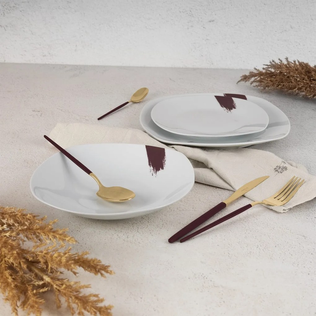 BerlingerHaus 18 darabos Leonardo tányérkészlet,fehér-bordó