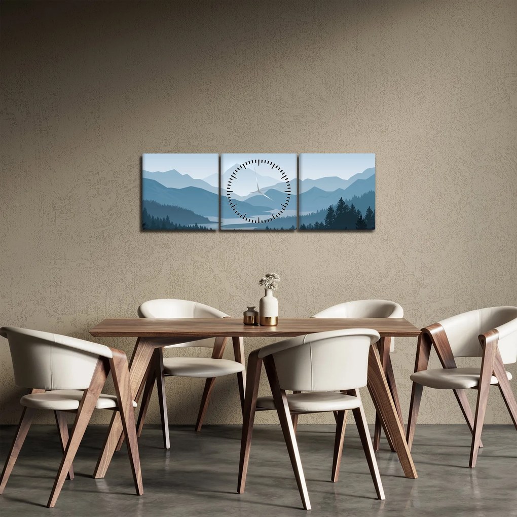 Kép - a hegyek grafikája (órával) (90x30 cm)