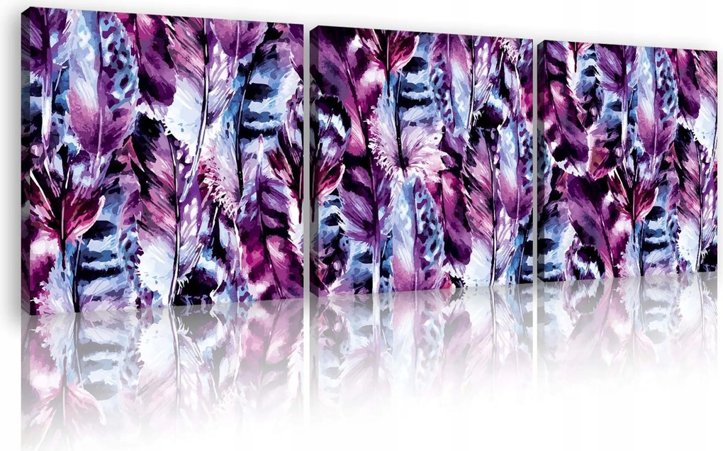Vászonkép 75x25 Triptichon keret nélkül toll akvarell lila absztrakt természet