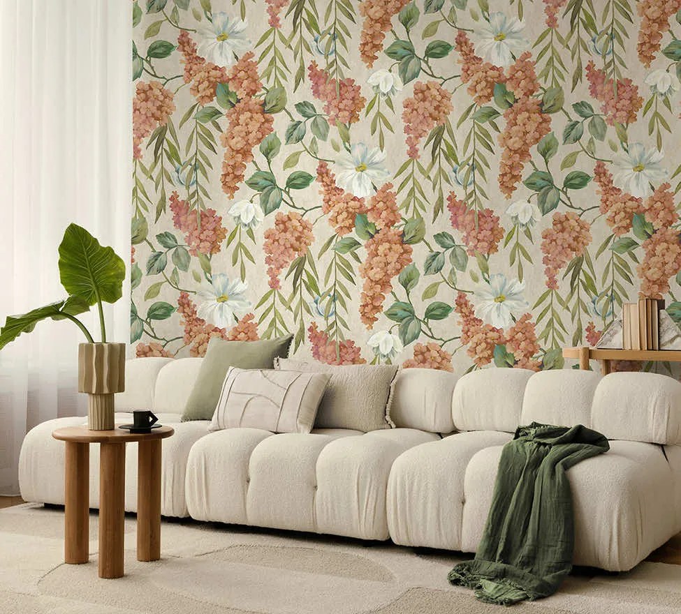 Holden Decor Wanderlust Buddleia bézs-korall virágos vlies tapéta – 99551