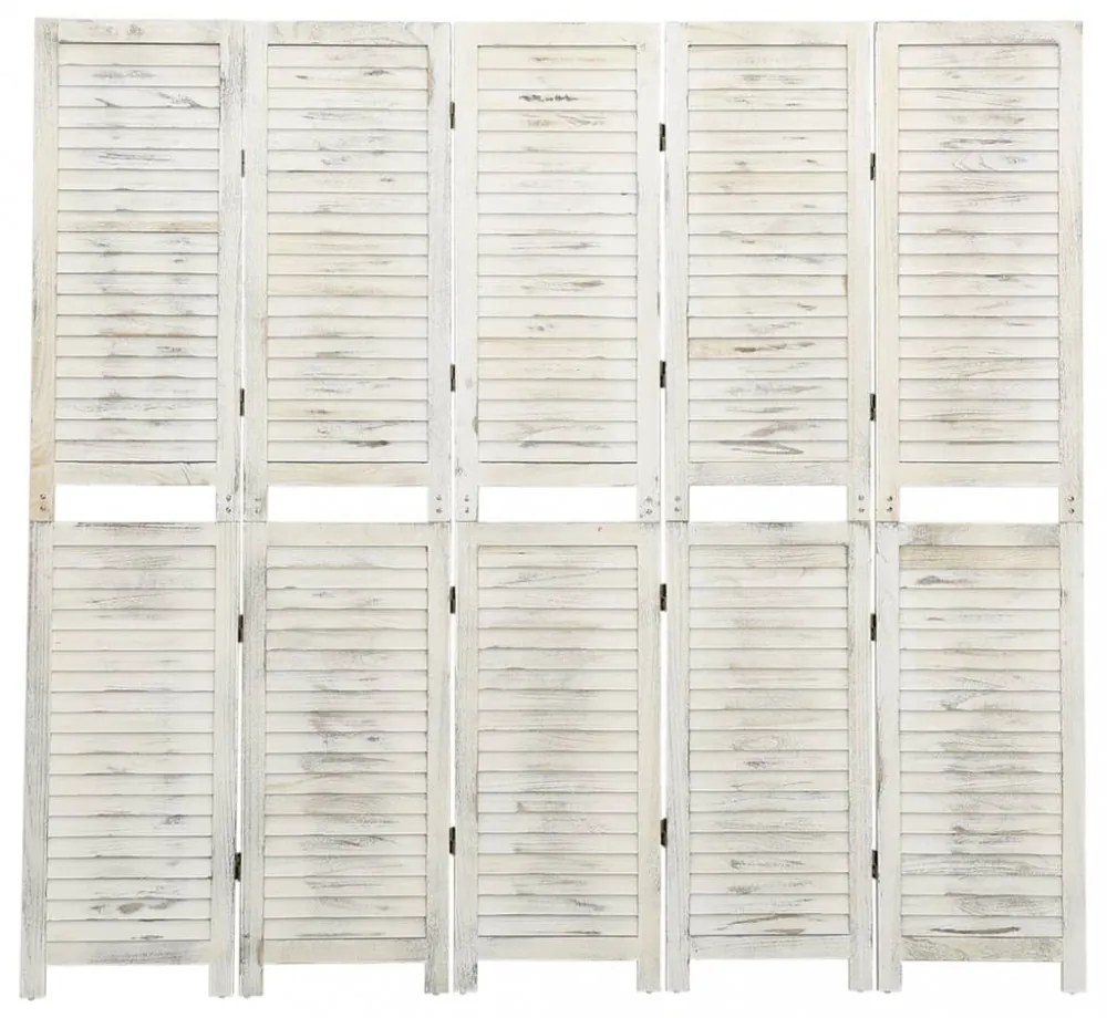 antik fehér 5 paneles tömör faparaván 178,5 x 166 cm
