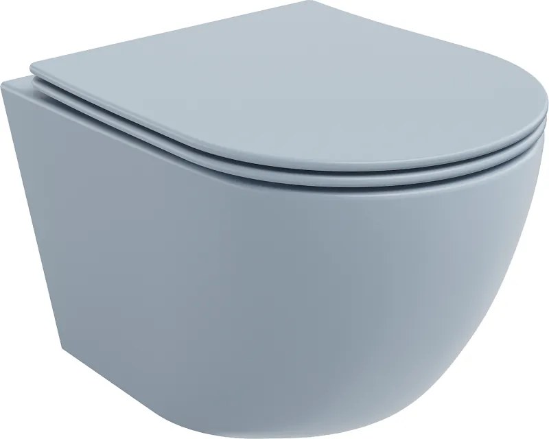 Mexen Lena Rimless WC csésze, lassan záródó slim ülőkével, duroplast, szürke-kék matt - 30224069