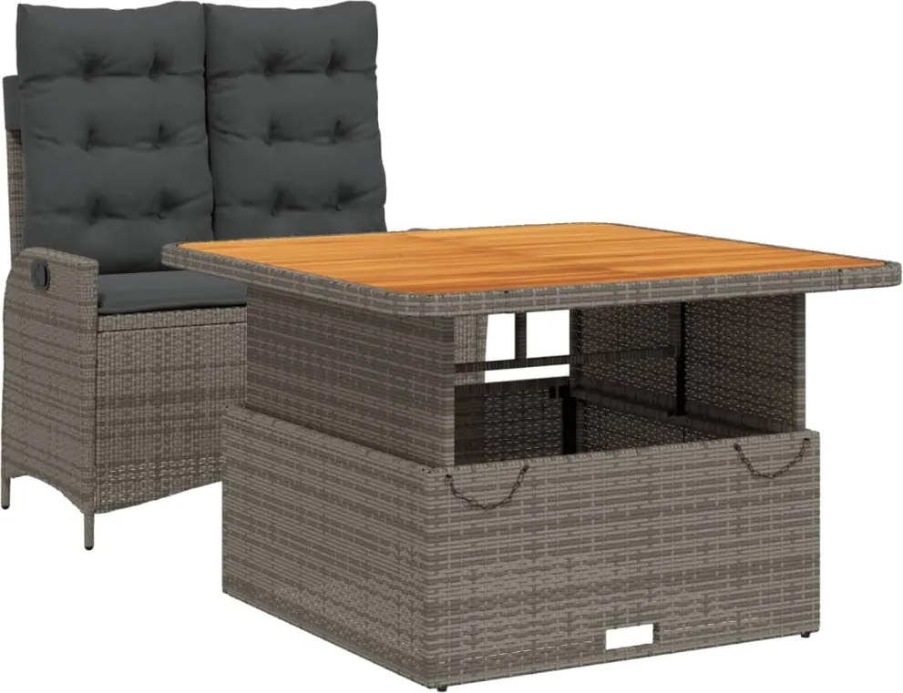 vidaXL 2 részes szürke polyrattan kerti étkezőgarnitúra párnákkal