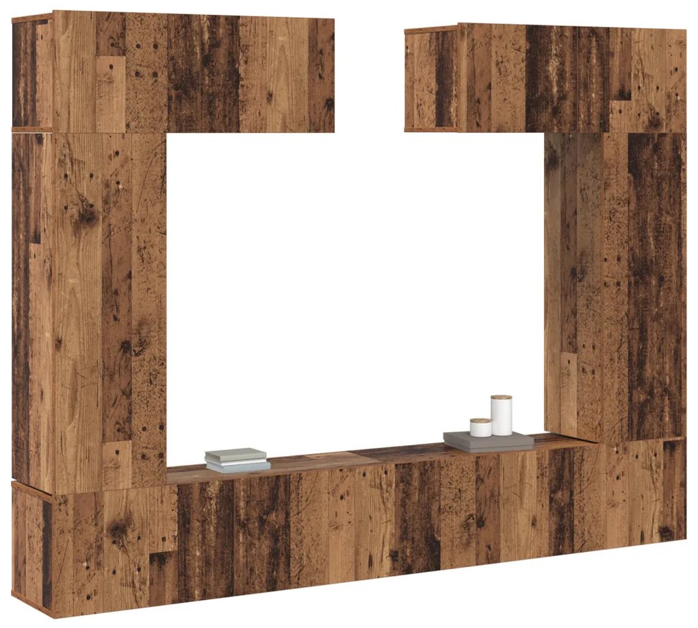 TV Szekrény Szett 6 pcs Régi fa 200 x 30 x 150 cm Faanyag