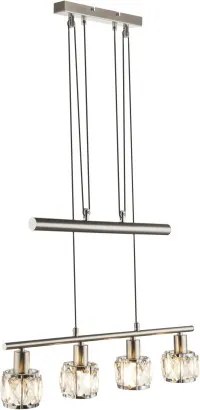 Globo 54356-4Z Függeszték nikkel matt, króm, üveg-kristály áttetsző, állítható magasság,LxWxH:600x92x1600, Foglalat típusa:4xE14 40W 230V