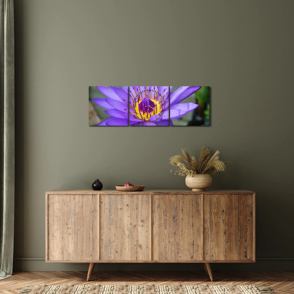 Kép - Lila virág (órával) (90x30 cm)