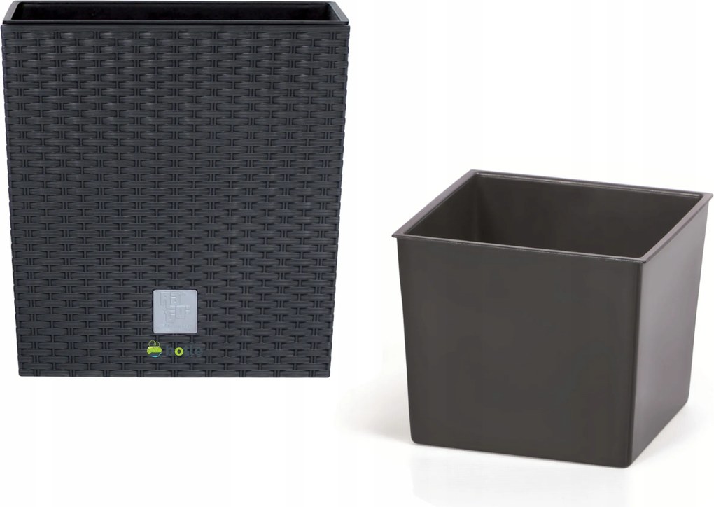 Virágtartó négyzet alakú rattan betét 20x20x20cm antracit